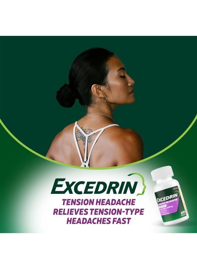 Excedrin Tension Headache Relief Caplets, Acetaminophen 500mg, Caffeine 65mg, Pain Reliever, Aspirin-Free, 100 Count - Image 3